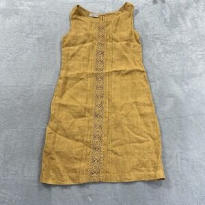 PLS Pure Collection Linen Dress Mini Women S Yellow Boho Beach Island Vintage